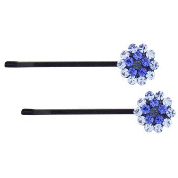 Karen Marie - Crystal Flower Bobby Pins - Blue/Black (Set of 2)