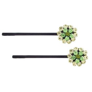 Karen Marie - Crystal Flower Bobby Pins - Peridot/Black (Set of 2)