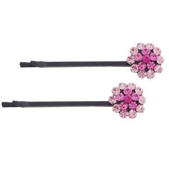 Karen Marie - Crystal Flower Bobby Pins - Pink/Black (Set of 2)