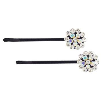 Karen Marie - Crystal Flower Bobby Pins - White/Black (Set of 2)