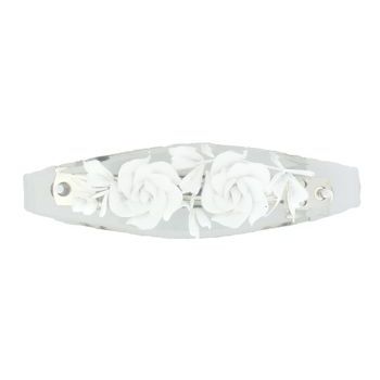 HB HairJewels - Oval Rose Barrette - White