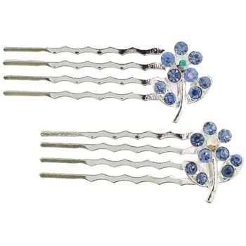 Karen Marie - Mini Crystal Daisy Bobby Comb - Light Sapphire (Set of 2)