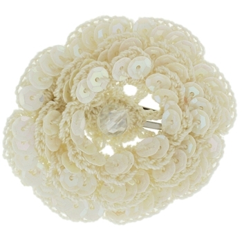 Balu - Crochet Flower Clip - Ivory w/Sequin Center (1)