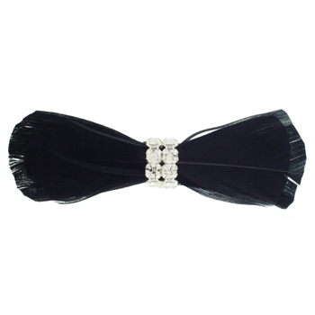 Balu - Feather Barrette w/Rhinestone Center - Black (1)