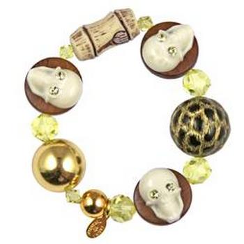 Tarina Tarantino - CocoBanana - Bamboo, Leopard, Skull, and Swarovski Crystal Bead Stretch Bracelet