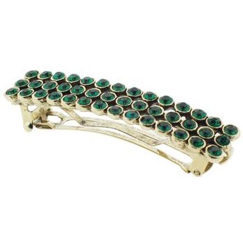 Stacey Lapidus - Crystal French Barrette - Large Antique Gold/Emeral (1)