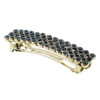 Stacey Lapidus - Crystal French Barrette - Large Antique Gold/Montana Blue (1)