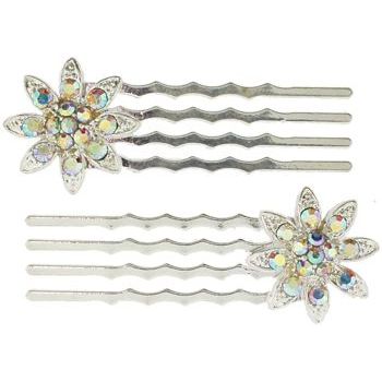 Karen Marie - Mini Crystal Flower Bobby Comb - Opal (Set of 2)