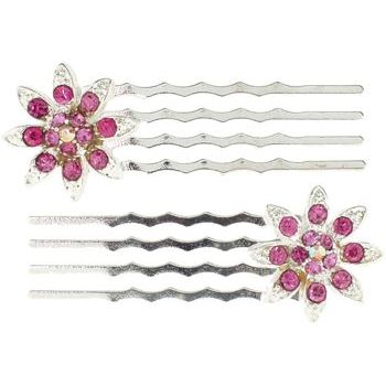 Karen Marie - Mini Crystal Flower Bobby Comb - Rose (Set of 2)