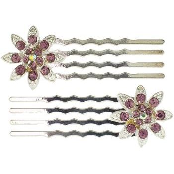 Karen Marie - Mini Crystal Flower Bobby Comb - Amethyst (Set of 2)