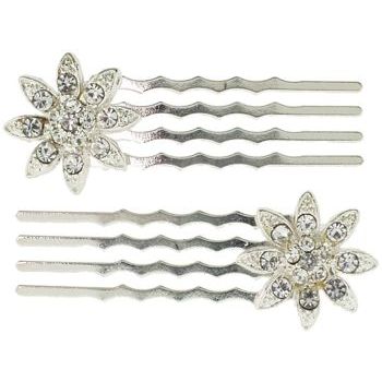 Karen Marie - Mini Crystal Flower Bobby Comb - White Diamond (Set of 2)