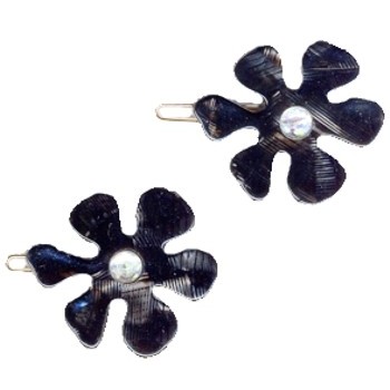 Karina - Black Floral Barrettes (2) - All Sales Final