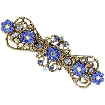Karen Marie - Gold Filigree Crystal Flower Barrette - Blue (1)