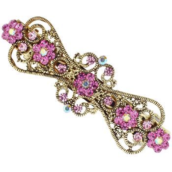Karen Marie - Gold Filigree Crystal Flower Barrette - Rose (1)
