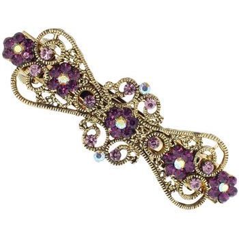 Karen Marie - Gold Filigree Crystal Flower Barrette - Amethyst (1)