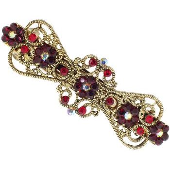 Karen Marie - Gold Filigree Crystal Flower Barrette - Ruby (1)