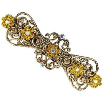 Karen Marie - Gold Filigree Crystal Flower Barrette - Citrine (1)