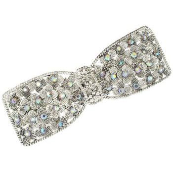 Karen Marie - Bow Tie Barrette - Silver & White AB (1)