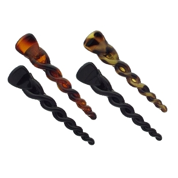 Scunci - No Slip Grip - Fine Hair - Braided Concorde Clip Set - Black, Tokyo & Tortoise (Set of 4)