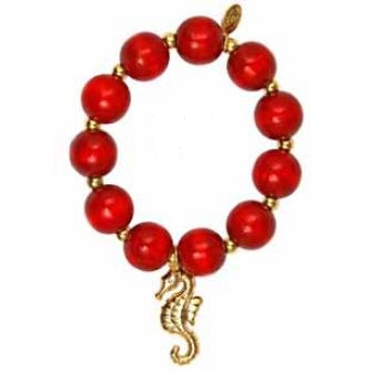 Tarina Tarantino - Hey Sailor! - Buoy - Wooden Bead and Seahorse Stretch Bracelet