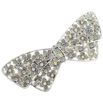 Karen Marie - Butterfly Bow Tie Barrette - Silver & White AB (1)