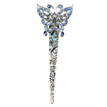 HB - Austrian Crystal Butterfly Pelican Clip - Blue Sapphire & Aquamarine Hues