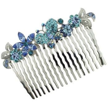 Karen Marie - Butterfly & Flower Crystal Garden Comb - Aqua (1)