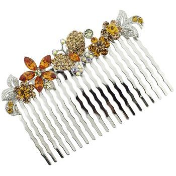 Karen Marie - Butterfly & Flower Crystal Garden Comb - Amber (1)