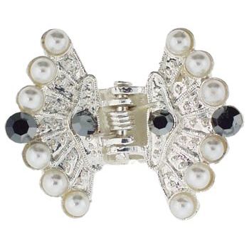 Karen Marie - Mini Crystal & Pearl Fan Claw Clip - Smoke (1)