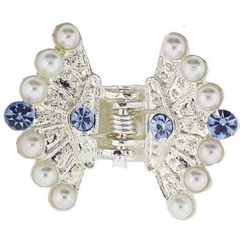 Karen Marie - Mini Crystal & Pearl Fan Claw Clip - Blue (1)
