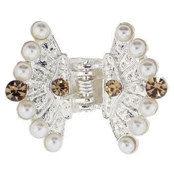 Karen Marie - Mini Crystal & Pearl Fan Claw Clip - Topaz (1)
