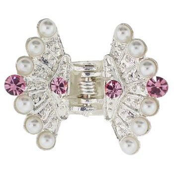 Karen Marie - Mini Crystal & Pearl Fan Claw Clip - Rose (1)