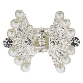 Karen Marie - Mini Crystal & Pearl Fan Claw Clip - White (1)