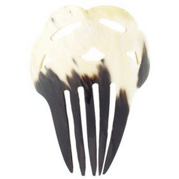 De Renaudin - Ornately Carved Horn Hair Comb - White w/Black