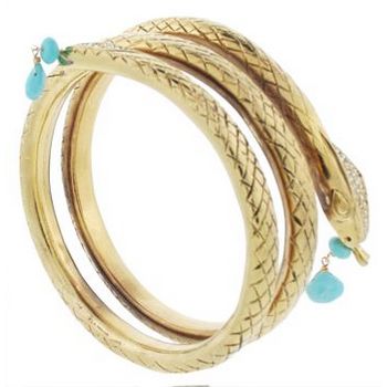 Linda Levinson - Snake Wrap Bracelet - Gold W/Turquoise and Swarovski Crystals