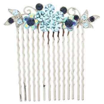 Karen Marie - Ornate Crystal Flower Comb - Blue (1)