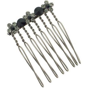 Karen Marie - Gem & Crystal Flower Petite Comb - Smoke (1)