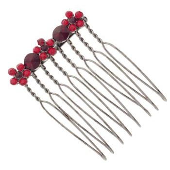 Karen Marie - Gem & Crystal Flower Petite Comb - Red (1)