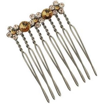 Karen Marie - Gem & Crystal Flower Petite Comb - Gold Topaz (1)