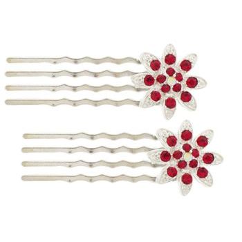 Karen Marie - Mini Crystal Flower Bobby Comb - Red (Set of 2)