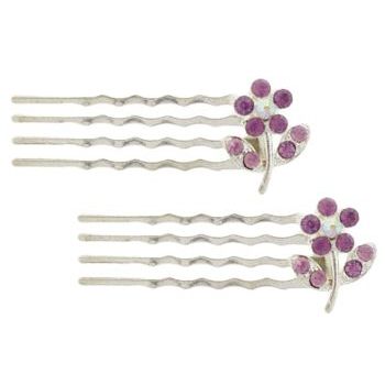 Karen Marie - Mini Crystal Daisy Bobby Comb - Amethyst (Set of 2)