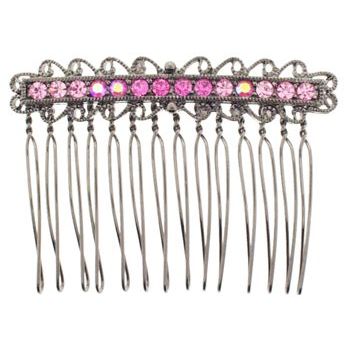 Karen Marie - Antique Wire Tooth Crystal Comb - Pink (1)