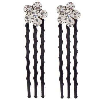 Karen Marie - Petite Crystal Flower Comb - White w/Black Comb (Set of 2)