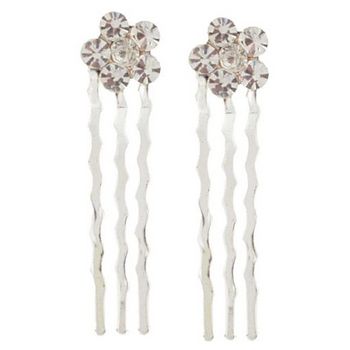 Karen Marie - Petite Crystal Flower Comb - White Diamond w/Silver Comb (Set of 2)