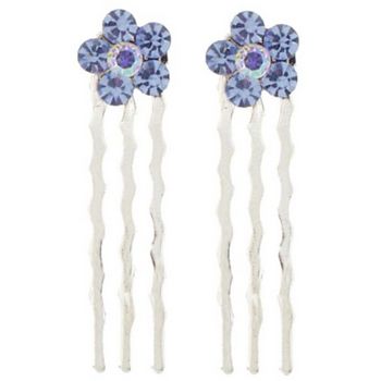 Karen Marie - Petite Crystal Flower Comb - Light Sapphire w/Silver Comb (Set of 2)