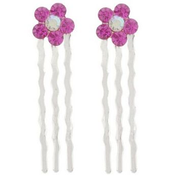 Karen Marie - Petite Crystal Flower Comb - Rose w/Silver Comb (Set of 2)