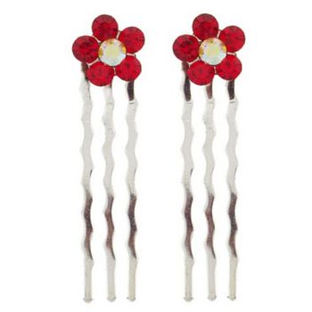 Karen Marie - Petite Crystal Flower Comb - Garnet w/Silver Comb (Set of 2)