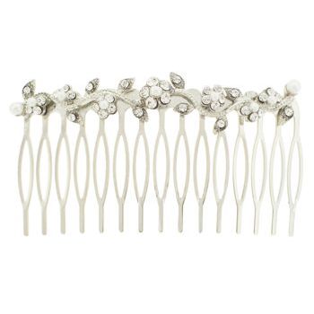 Karen Marie - Crystal Flower & Pearl Vine Comb - White (1)