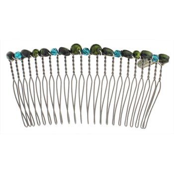 Colette Malouf - Pearl & Crystal Wire Hair Comb - Medium - Bottle Green (1)
