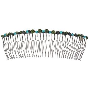 Colette Malouf - Pearl & Crystal Wire Hair Comb - Large - Bottle Green (1)